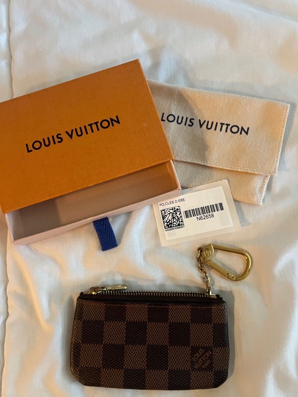 Louis Vuitton Brown Damier Ebene Key Pouch with Gold Hardware